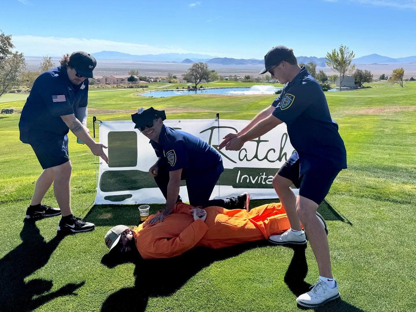 A costume skit on the putting green